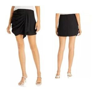 AQUA Bloomingdales Exclusive Draped Front Wrap Mini Skirt  Womens L NWT  Black